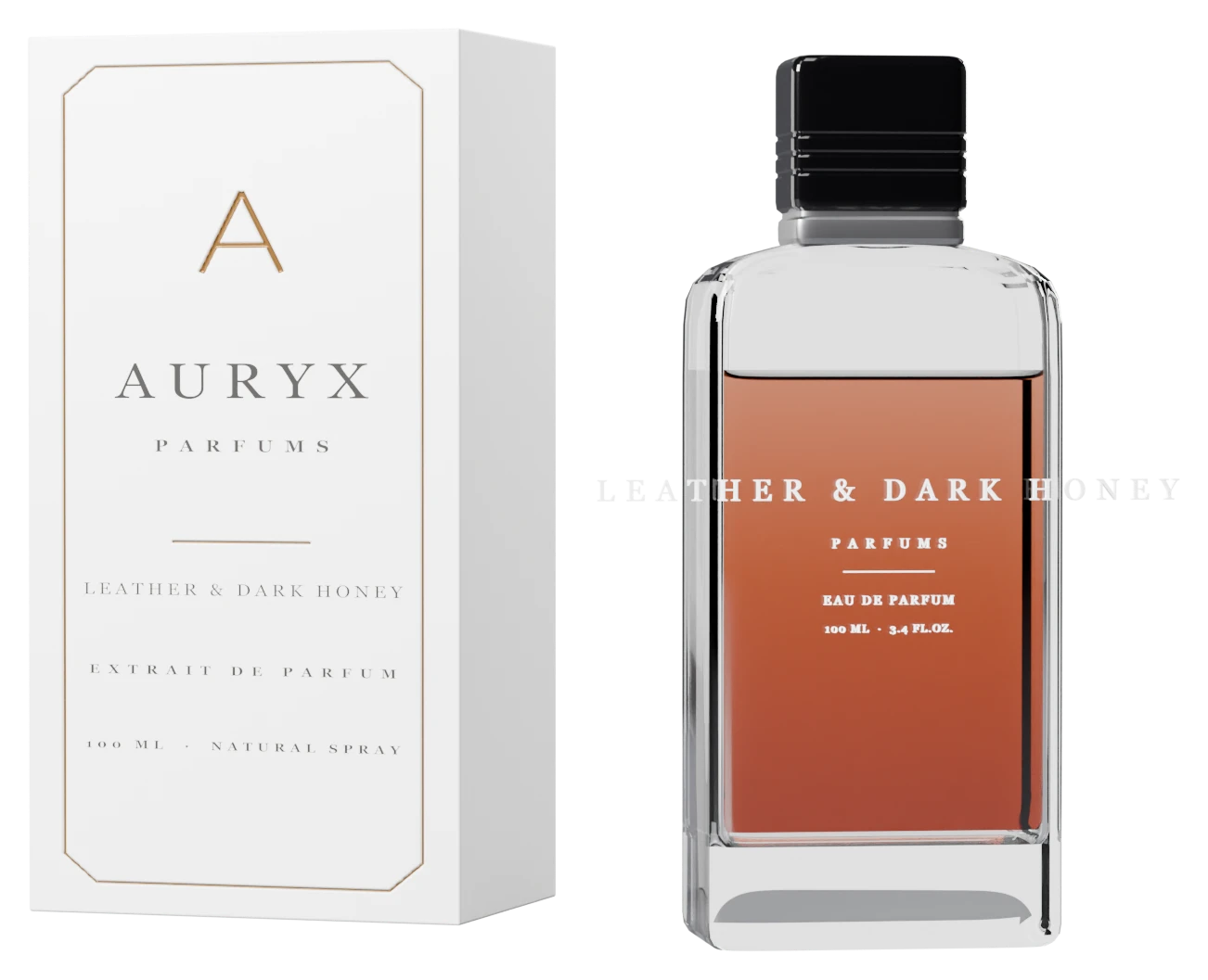 Leather & Dark Honey bottle and carton