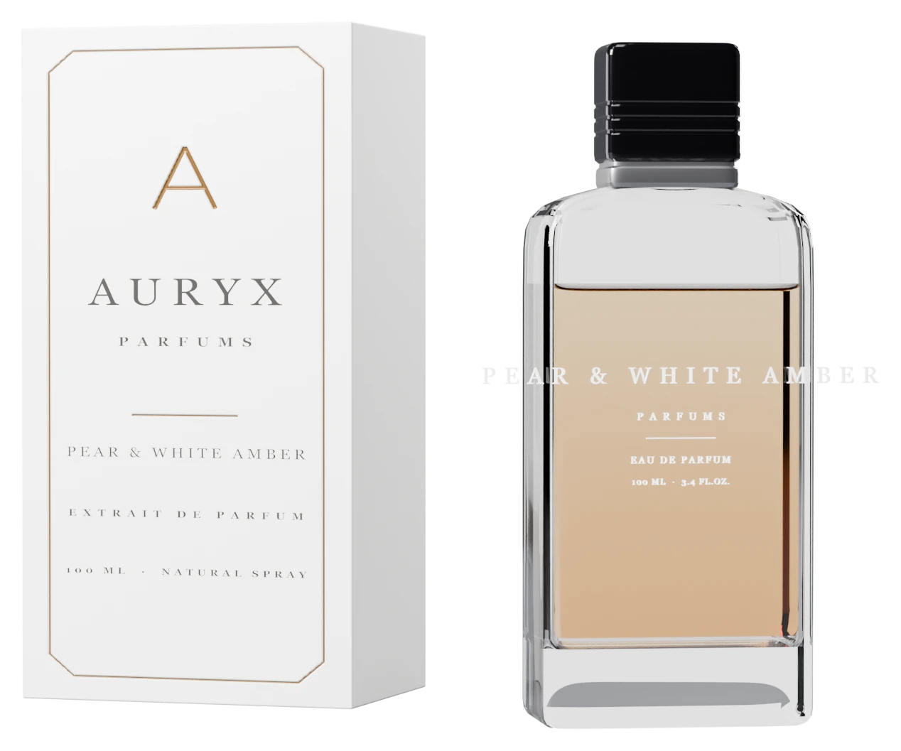 Pear & White Amber bottle and carton