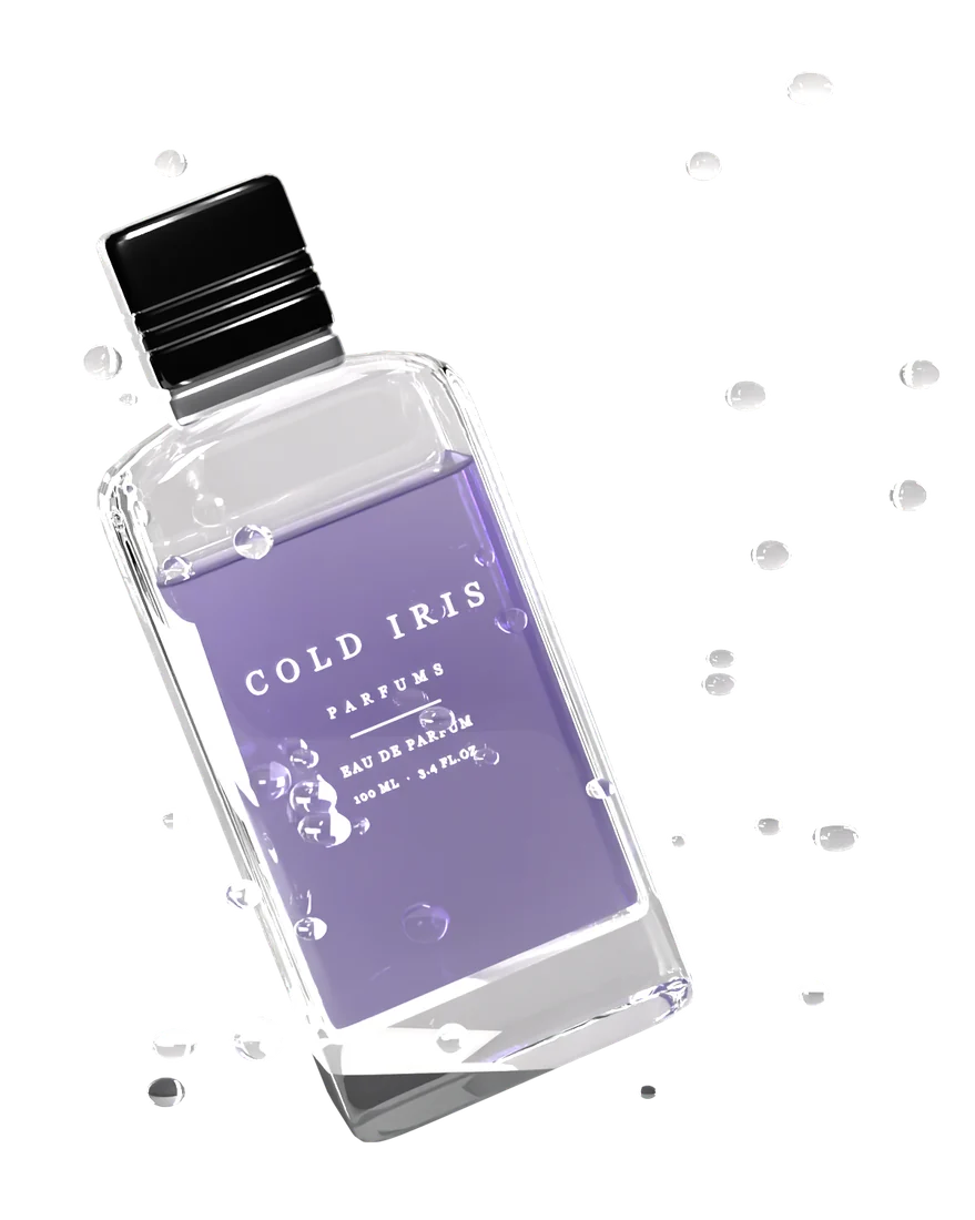 Cold Iris bottle with water droplets