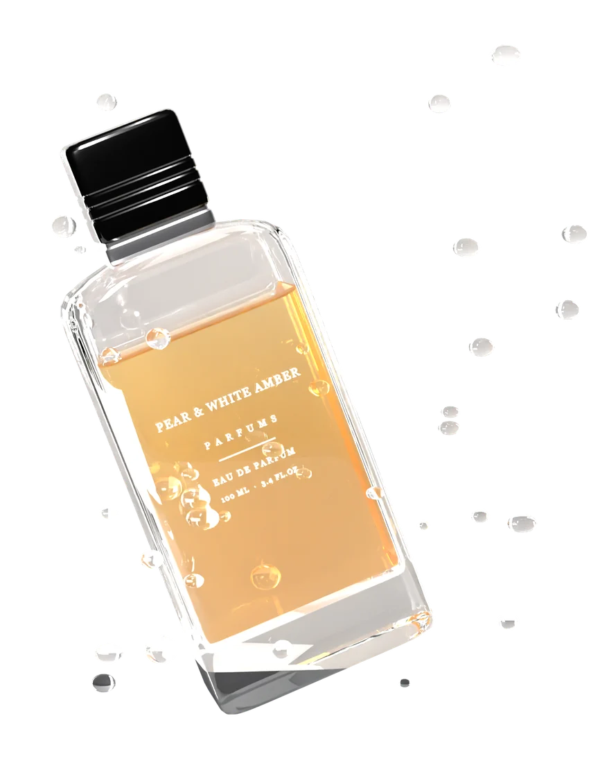 Pear & White Amber bottle with water droplets