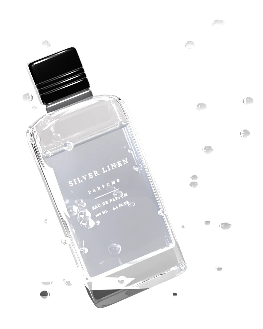 Silver Linen bottle with water droplets